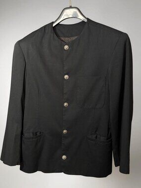 International Male Black Mandarin Collar Button-Front Blazer With Pockets Small